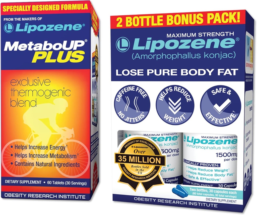 Lipozene 체중 감소 알약 두 배 팩 및 MetaboUp Plus Thermogenic 보충 - 식욕 억제제
