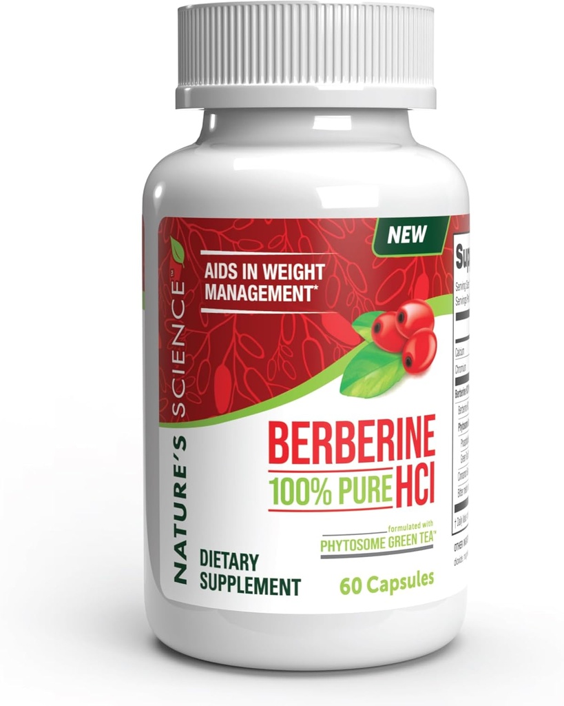 자연의 과학 Berberine HCL 체중 관리를위한 Phytosome 녹차, 더 나은 흡수를위한 100 % 순수한 임상 학년 Berberine HCL - Metabolism을 돕고, 더 긴 - 60 캡을 위해 전체 유지