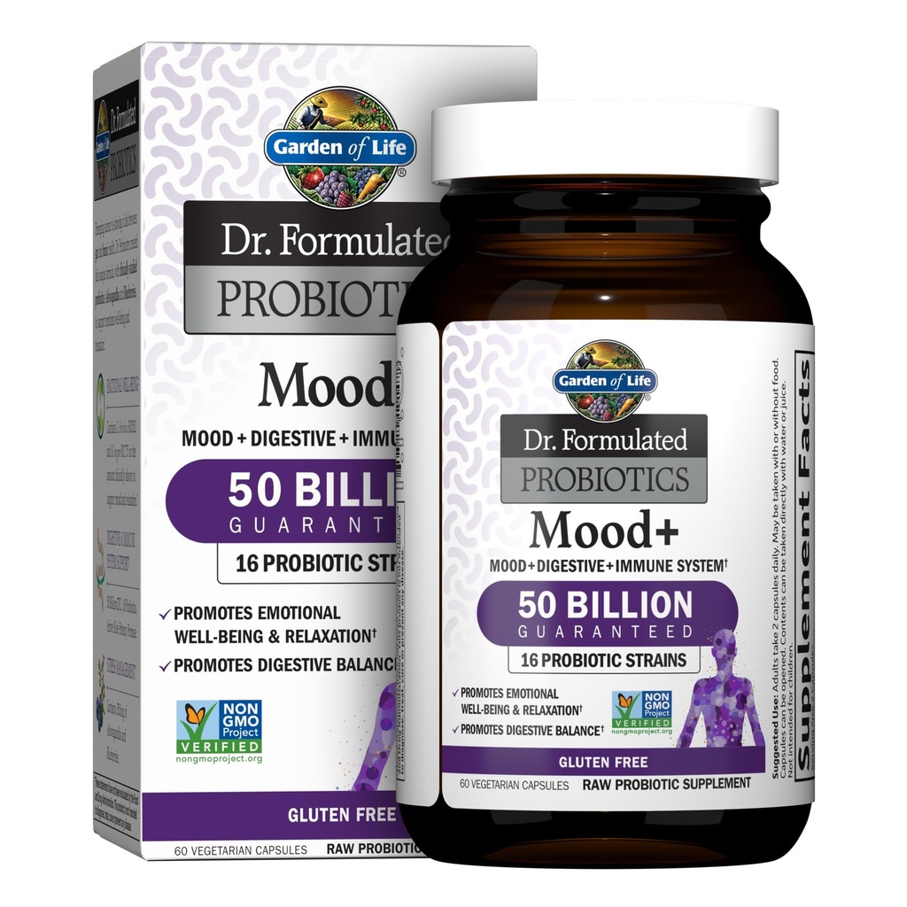 생명 박사의 정원은 Probiotics Mood + - 50 억 CFU - Relaxation & Digestive Health 지원 - 60 채식 캡슐