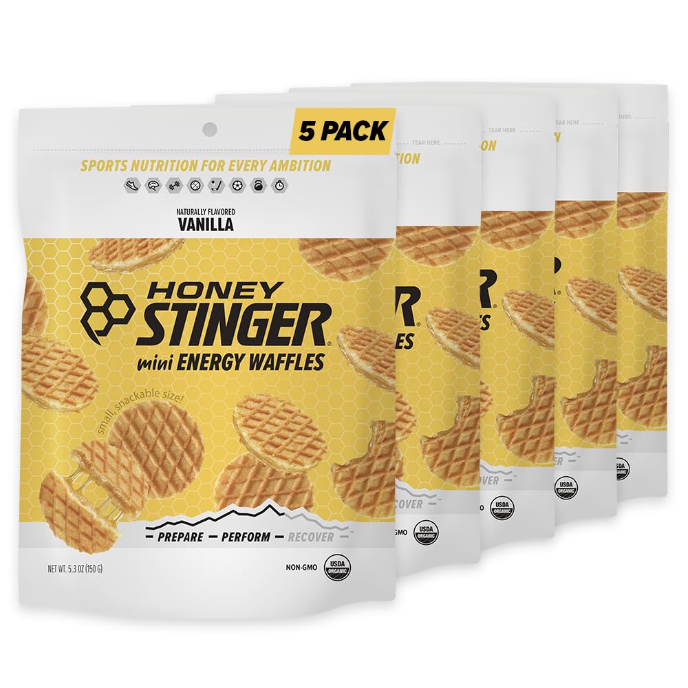 꿀 Stinger 유기 미니 바닐라 와플, 운동, 내구시간 및 성능을위한 에너지 Stroopwafel, 홈 & 체육관, 사전 및 포스트 운동, 5 가방, 26.5 Ounce