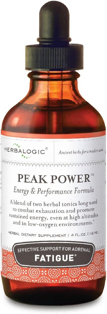 Herbalogic - 피크 파워 액체 허브 드롭 - 전투 중독 피로에 자극없는 자연 에너지 공식 및 물리적 체력 향상 - 미국 인삼 및 Astragalus - 4 Fl를 포함합니다. Oz.