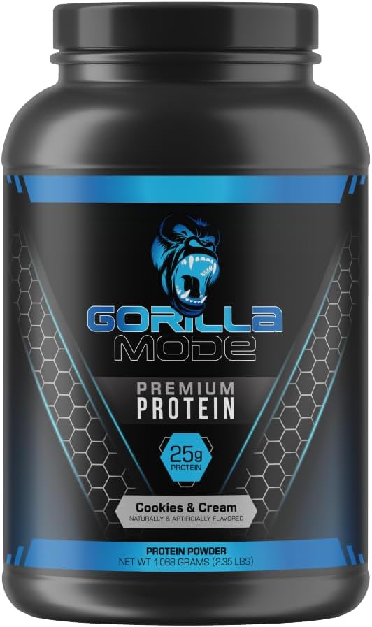 Gorilla Mind Premium Whey Protein - 쿠키 및 크림, Whey Protein Isolate & Concentrate의 25 그램, 회복 및 근육 구축 (30 인분)
