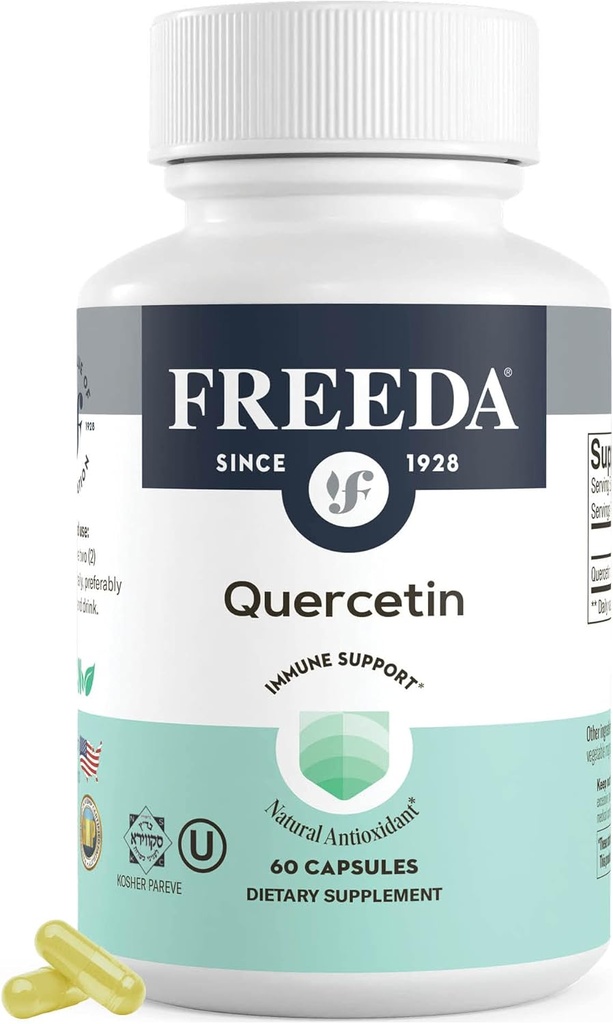 FREEDA Quercetin 500mg - Histamine & Immune 지원, 심장 건강 & 산화를 억제하는 이익을 위한 순수한 Quercetin 보충교재 - 글루텐 자유로운, 성인 Kosher 증명된 (60의 캡슐)를 위한 Vegan 건강 보충교재