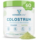 WONDERCOW Colostrum Supplement Powder for Gut Health, Immune Support, Muscle Recovery & Wellness | 천연 IgG 순수 전체 Bovine Colostrum Superfood, Matcha, 60 서빙