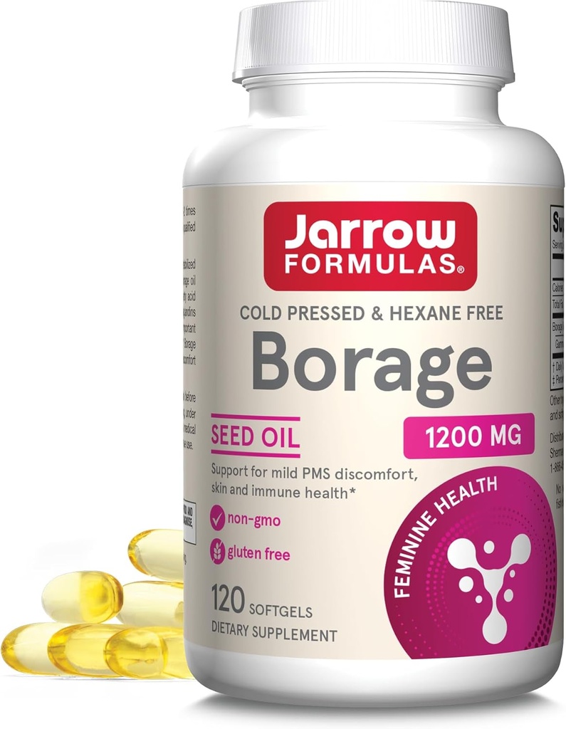 Jarrow Formulas Borage 1200 mg - 120 Softgels - GLA의 소스 - Borage Oil Supplement - 피부 건강 및 면역 시스템 지원, 온화한 PMS 불편 지원 - 최대 120 서빙