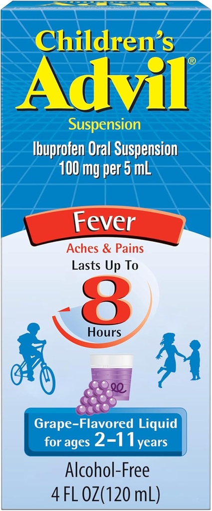어린이 Advil Pain Reliever 및 Fever Reducer, 어린이 Ibuprofen 액체 통증 완화 의학, 포도 - 4 Fl Oz