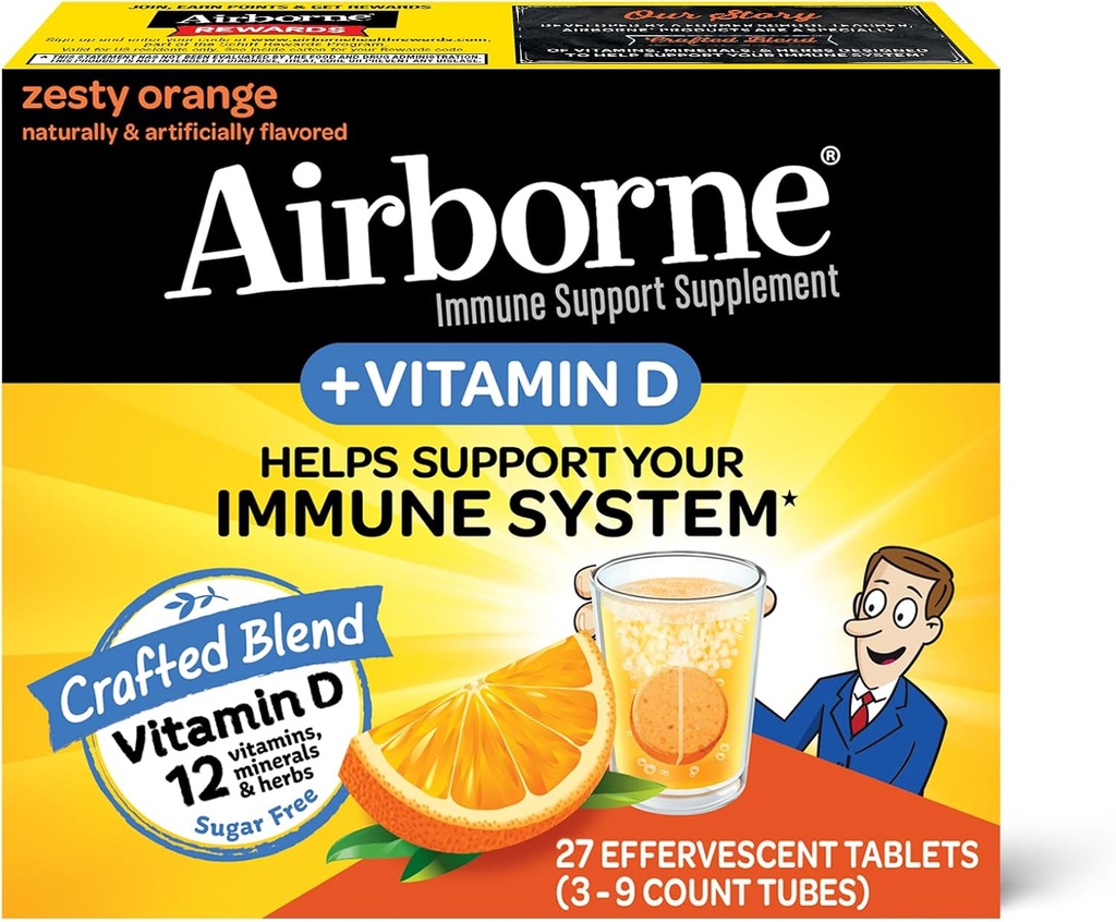 아연 Effervescent 정제를 가진 Airborne 750mg 비타민 C, 강력한 산화 방지제 비타민 A C D3 & E - 27 Fizzy 음료 정제, 과민한 오렌지 풍미를 가진 면역 지원 보충교재