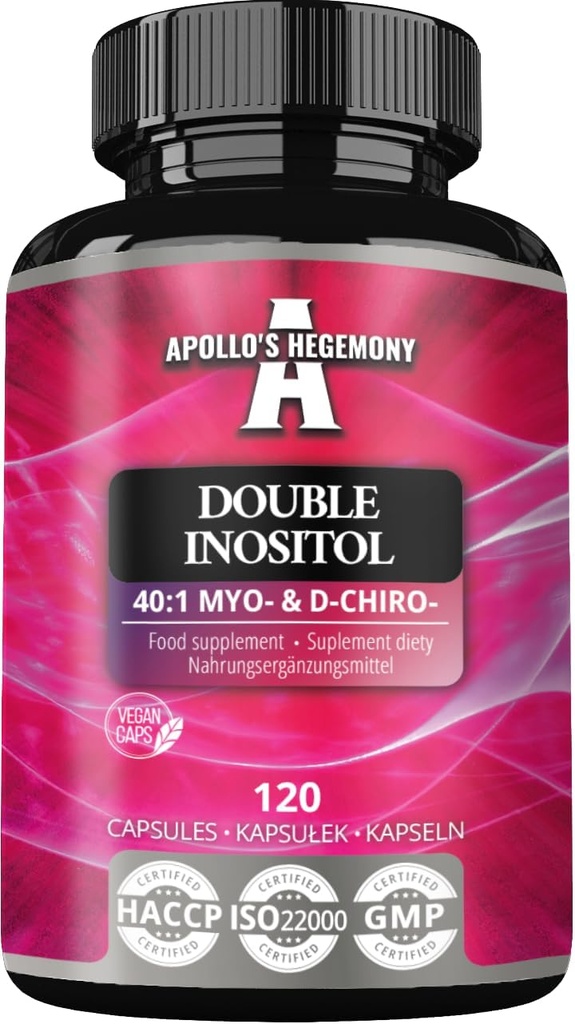APOLLO의 두 배 Inositol 120 Vegan 캡슐 - Myo-Inositol + D-Chiro-inositol Optimal 40:1 비율 - 캡슐 당 615 mg - 4 달 공급 - 비타민 B8 보충교재