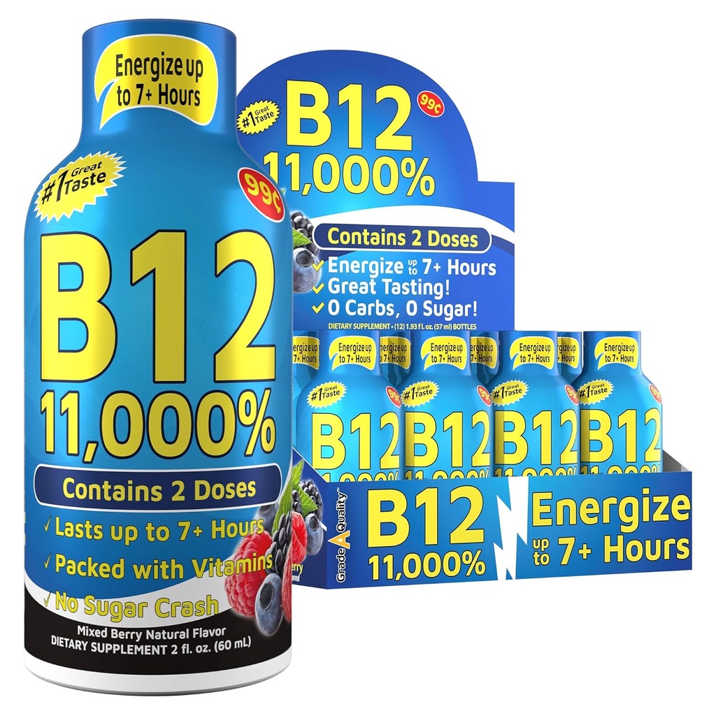 비타민 에너지 샷, 혼합 베리 맛, 최대 7 + 에너지 시간, 1.93 Fl Oz, 12 조사