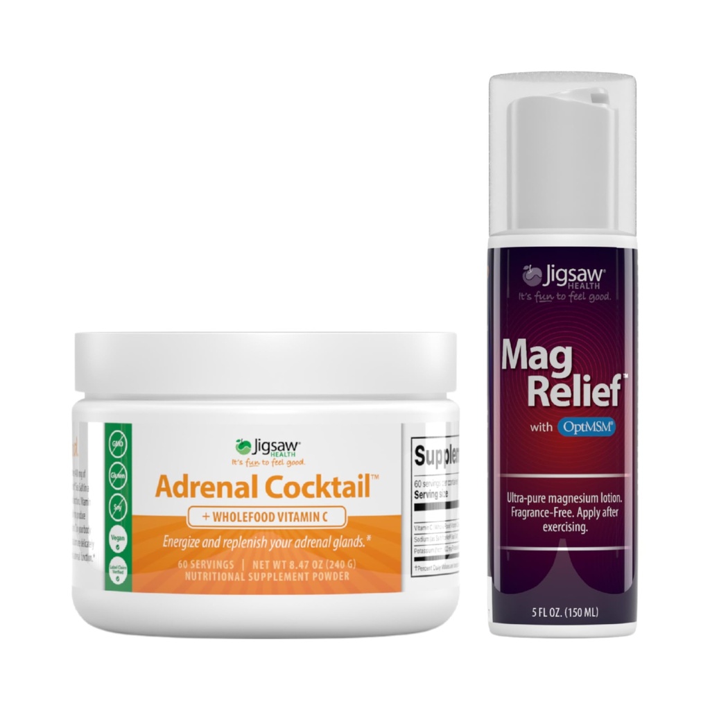 Jigsaw Health Bundle | 아드레날린 칵테일, 60 인분 (Jar), MagRelief, 5 온스 (Lotion)