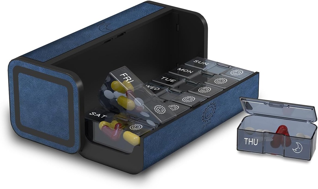Pill 주최자 2 시간 하루, Am Pm Twice Daily Pill Case, Detachable Large Travel Pill Box 7 일, 주간 Pill Container for Vitamin Medicine Supplement Fish Oil (Blue)