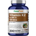NusaPure 비타민 K2 MK7 120 mcg 200 Veggie 모자 (Soy 무료, 비 GMO, 비건)