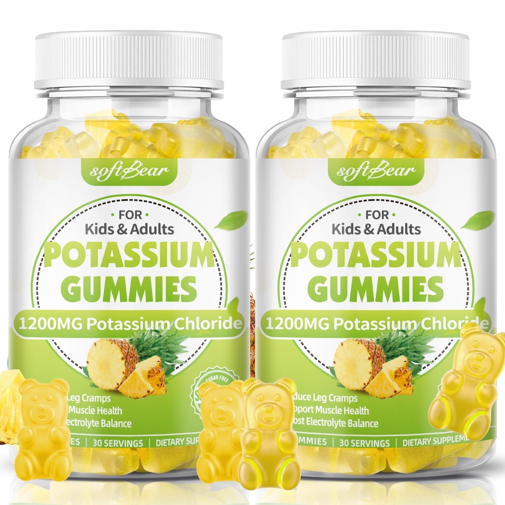 softbear 칼륨 염화물 Gummies 1200mg의 성인 지원을 위한 설탕 자유로운 칼륨 Gummies 다리 크림 높은 Potency 칼륨 염화물 보충교재, 파인애플 풍미 120 조사