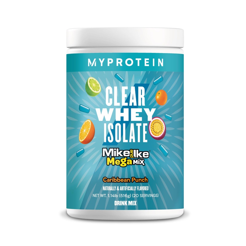 Myprotein Clear Whey Isolate Protein Powder, 1.1 Lb (20 서빙) Fruity Mike 및 IKE Caribbean Punch Drink Mix, 20g Protein per 서빙 당 매일 음료 수 페리 어 성능