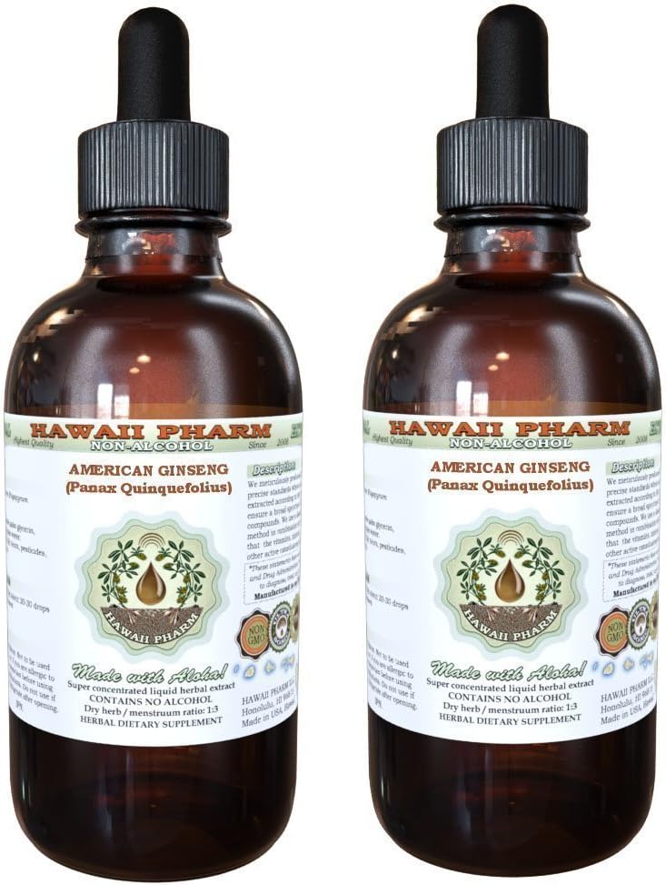 미국 인삼 알콜 자유로운 액체 추출물, 인삼 (Panax Quinquefolius)는 뿌리 Glycerite 하와이 Pharm 자연적인 초본 보충교재 2x4 oz를 말렸습니다