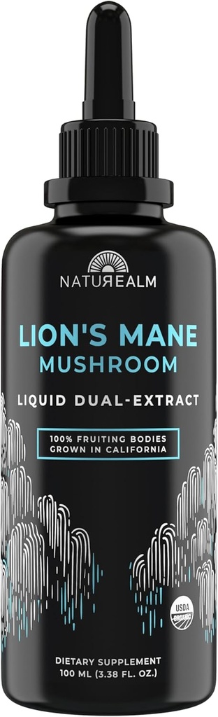 Naturealm Lion 's Mane Mushroom Liquid Tincture Supplement - Focus, Memory & Brain Health, Vegan, Non-GMO - 유기 과일 보디, 2 개월 공급