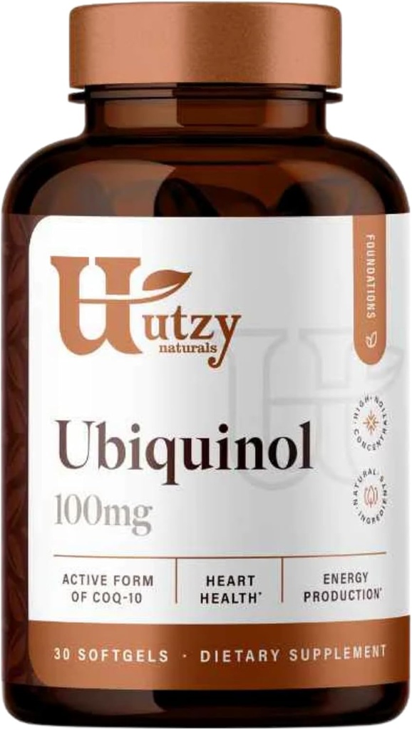 Utzy Naturals Ubiquinol | 100mg | 고 흡수 특허 CoQ-10 (Kaneka®) | 심장 건강 및 에너지 지원 | 미국에서 제작 | 30 Softgels