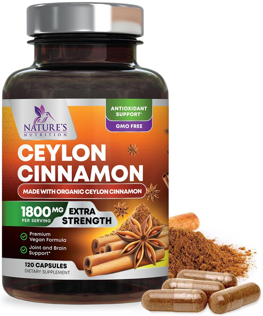 유기 Ceylon Cinnamon 보충교재 1800mg - 증명된 유기 Ceylon Cinnamon 분말 알약 - 미국, 산화 방지제, 글루텐, 비 GMO - 120의 캡슐에 넣는 여자 & 남자를 위한 에너지 & 심장 지원