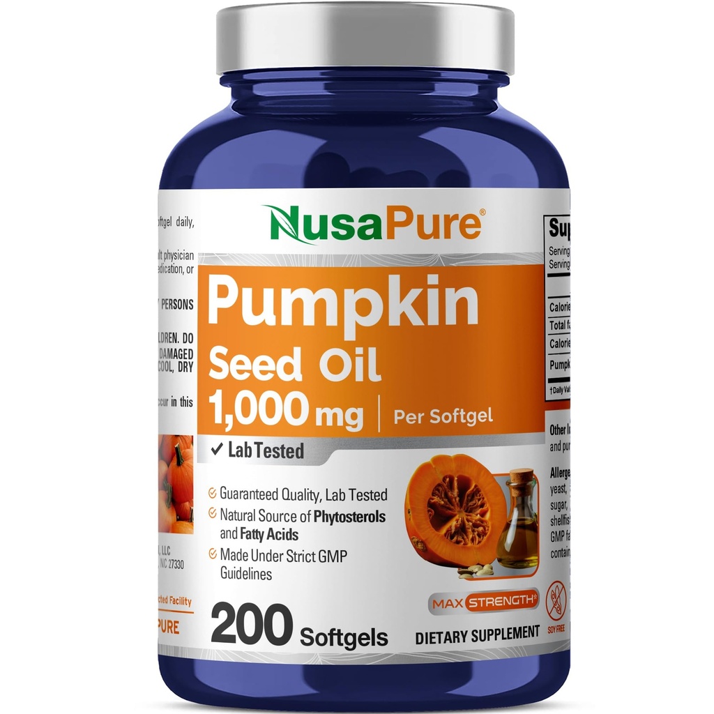 NusaPure 호박씨 기름 1000mg 200 Softgel 캡슐 (비 GMO, Soyfree) 자연적인 Occurring Phytosterols