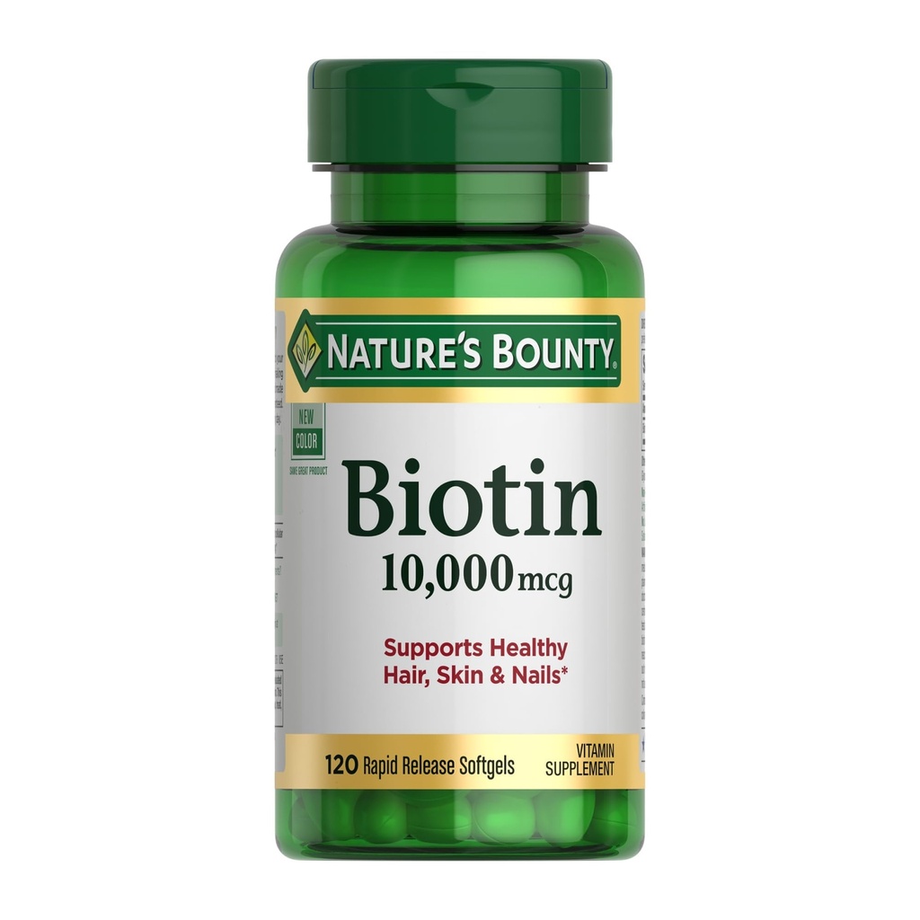 Nature 's Bounty Biotin Hair Skin and Nails Vitamins, 건강한 모발, 피부 및 손톱, 10,000 mcg, 120 Softgels (1의 포장)