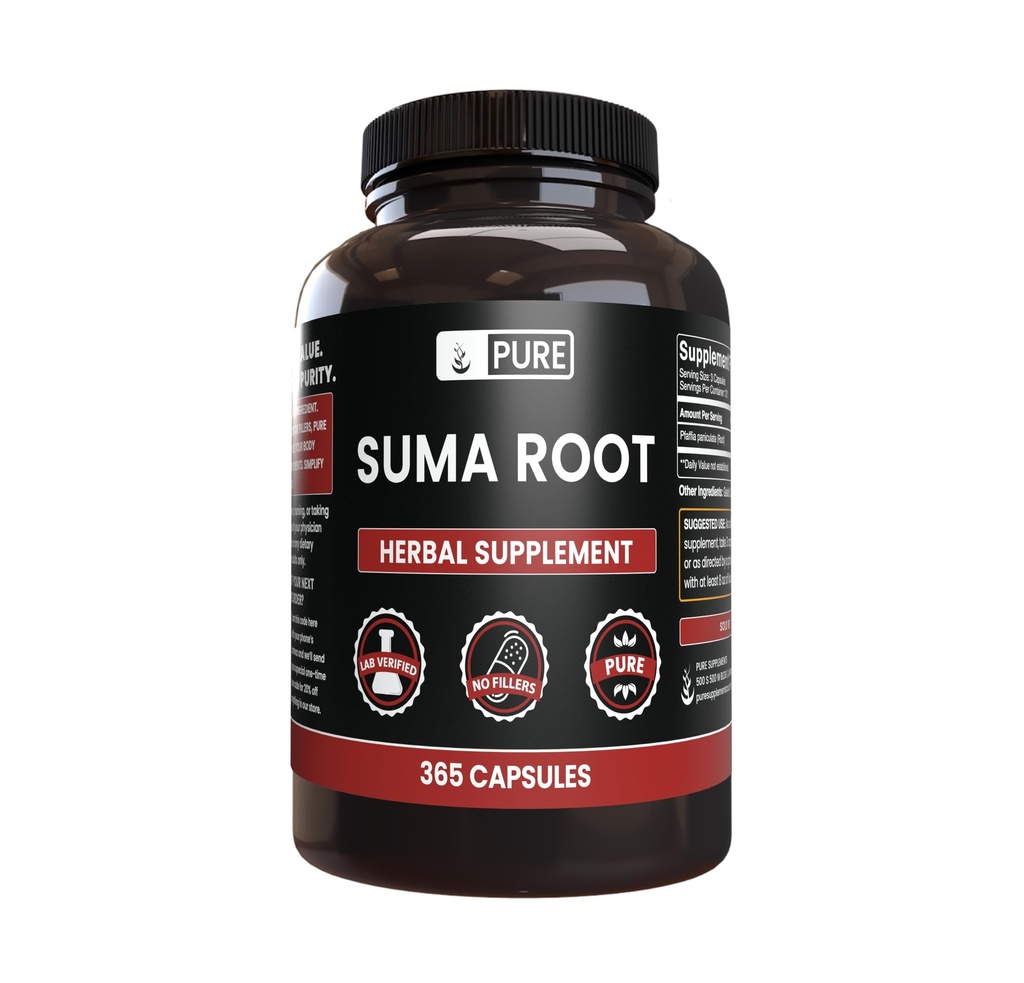 PURE ORIGINAL INGREDIENTS Suma 뿌리 (365 캡슐), 마그네슘 또는 쌀 필러 없음, 항상 순수, 실험실 검증