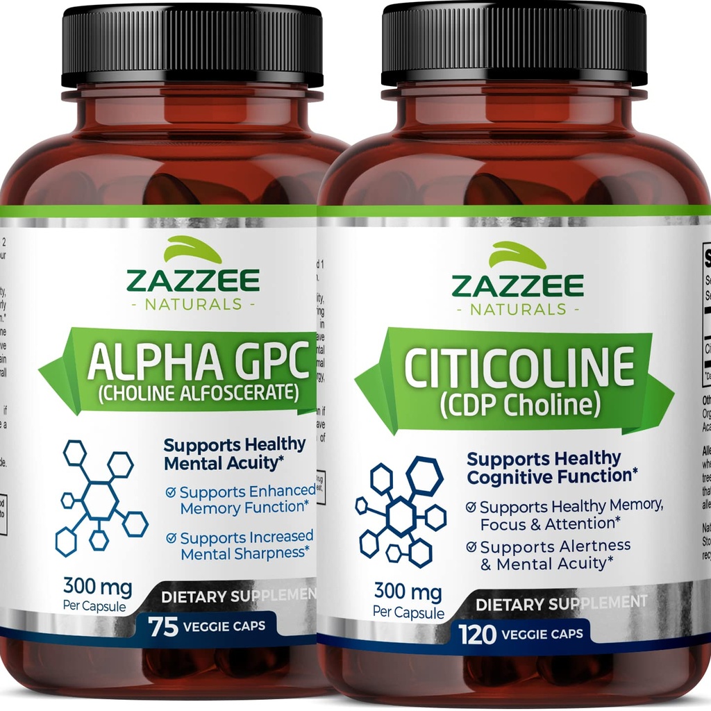 Zazzee Citicoline CDP 콜린 캡슐과 알파 GPC 콜린 캡슐