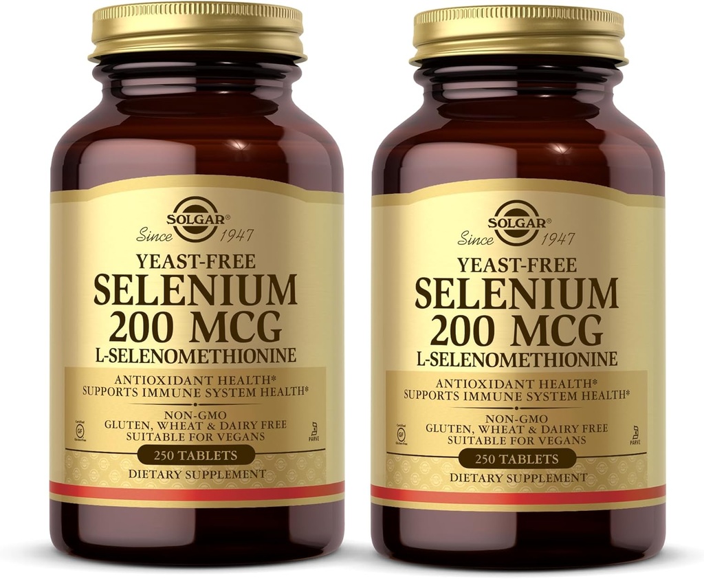 Solgar Yeast-Free Selenium 200 mcg - 250 정제, 2 팩 - 산화 방지제 및 면역 체계 건강 - 비 GMO, Vegan, 글루텐 무료, 낙농장 무료, 고셔 - 500 총 서빙
