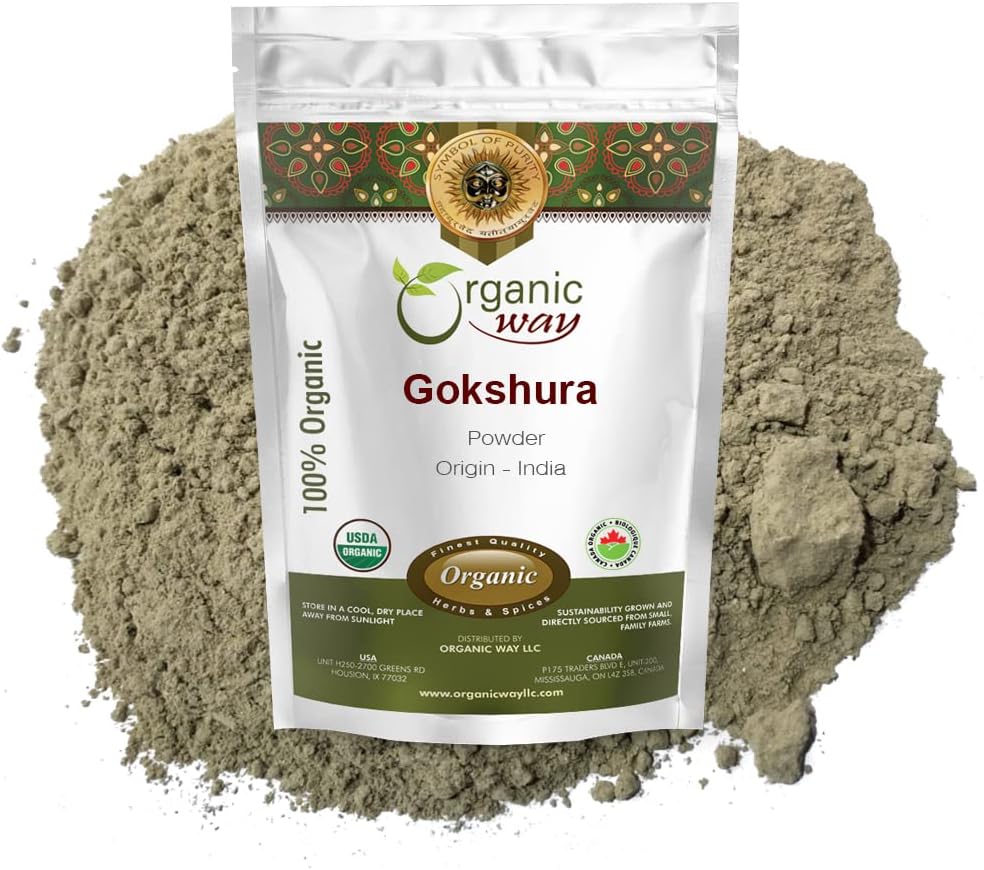 Organic Way Gokshura Powder (Tribulus Terrestris) - 유기농 및 고셔 인증 | 원시, 비 GMO 및 글루텐 무료 | USDA 인증 | 원산지 - 인도 (1LBS / 16Oz)