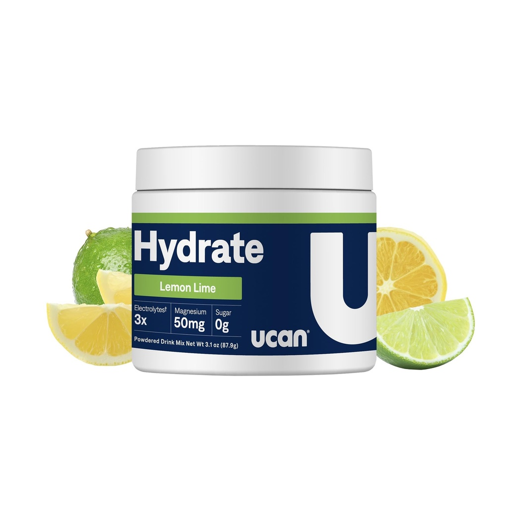 UCAN Hydrate Electrolyte 음료 혼합 (레몬 - 라임, 30 서빙) Sugar-Free, Keto-Friendly, Vegan, Non-GMO, Gluten-Free Electrolyte Powder with Potassium & Magnesium for Runners & Athletes
