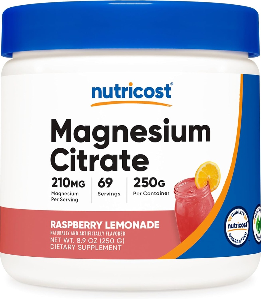 Nutricost 마그네슘 구연산염 분말 (Raspberry Lemonade, 250 그램)