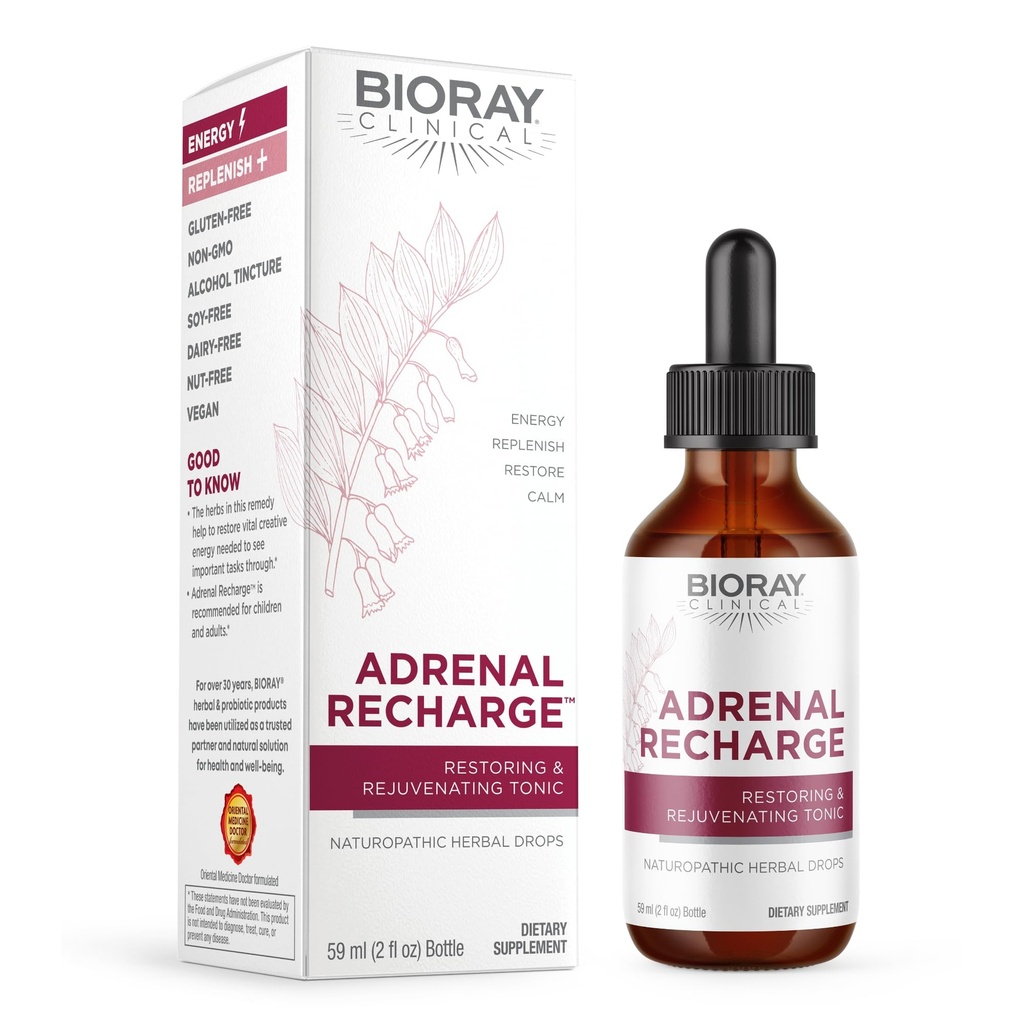 BIORAY 임상 Adrenal 충전 - 2 fl oz - 휴식 및 회춘 알코올 Tincture - Non-GMO, Vegan, 글루텐 무료