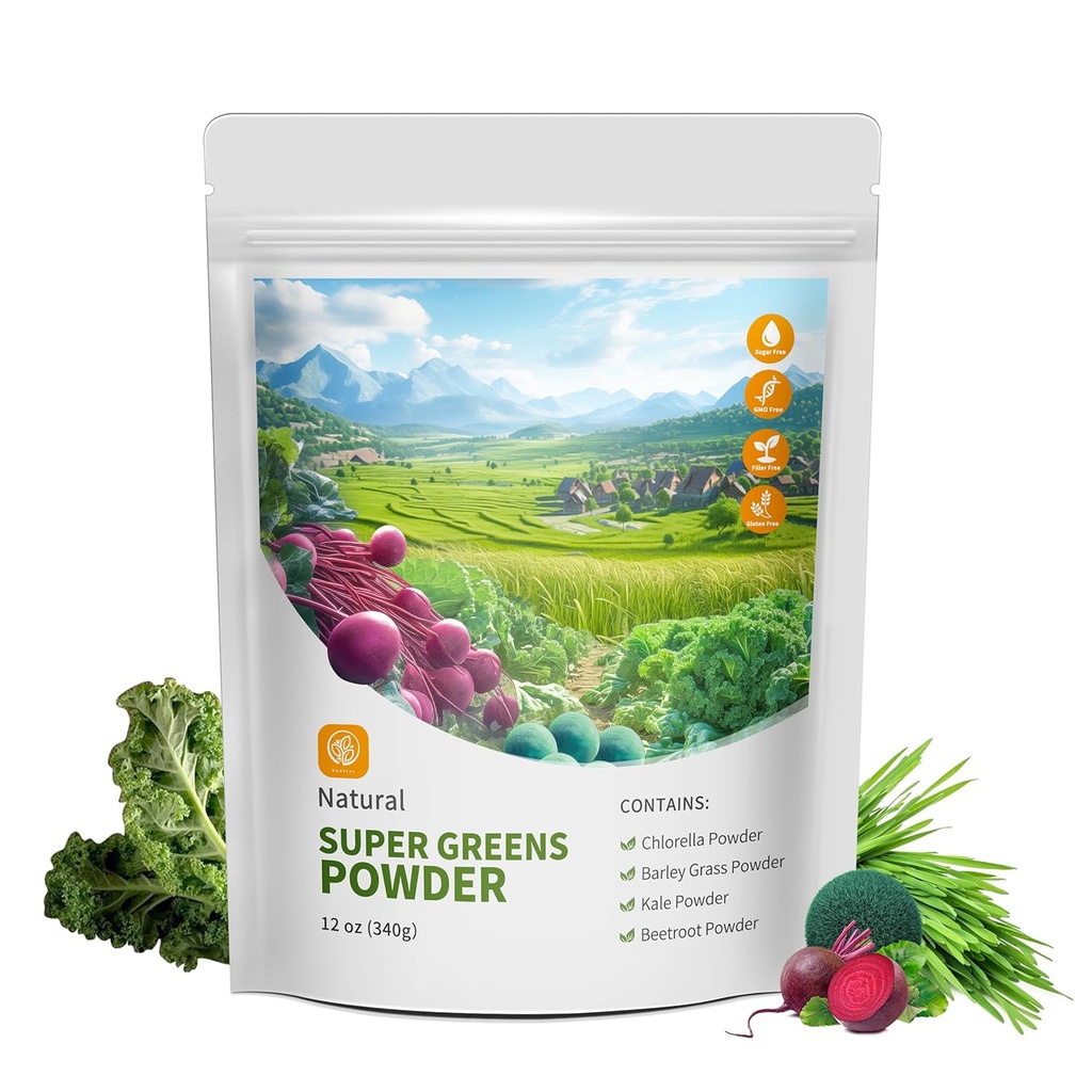 Hudetex는 12 oz, Chlorella, Barley Grass, Kale & Beetroot Smoothie Booster, Chlorophyll Providing Greens와 Immune 지원을 위한 Superfood를 강화합니다.