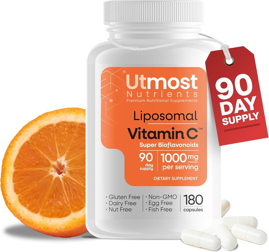 Liposomal 비타민 C - 1000MG VIT C & 100MG 강화 된 웰빙을위한 슈퍼 바이오 플라보노이드 복합체 | 성인을위한 천연 원료로 산화 보충 | 고급 지원 | Non-GMO (180 캡슐)