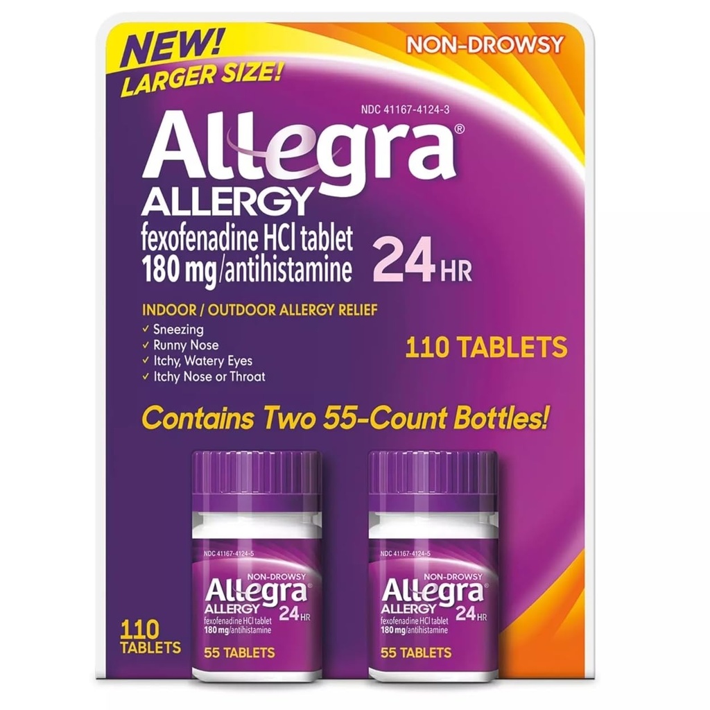 Allegra 24 시간 실내와 옥외 알레르기 구호 180mg 55 정제, 2 (110 ct.)의 팩