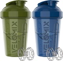 VELOMIX -2 Pack- 20 oz Protein Shaker Bottles for Protein Mixes - 2x Wire Whisk | 단백질 쉐이크 및 사전 운동 용 누출 방지 쉐이커 컵 | 단백질 쉐이커 병 팩 (그린 / 블루)