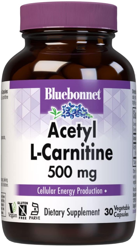 Bluebonnet 영양 Acetyl L 카르니틴, 수송 지방산, 부스트 세포 에너지, Soy & 글루텐 자유로운, Kosher는, 채식주의자, 30 식물성 캡슐, 백색, 500mg를 증명했습니다