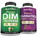 Nutrivein 프리미엄 Resveratrol 캡슐 및 DIM 보충 번들 : 높은 흡수 Resveratrol 보충 및 DIM 복구, 균형 및 활력