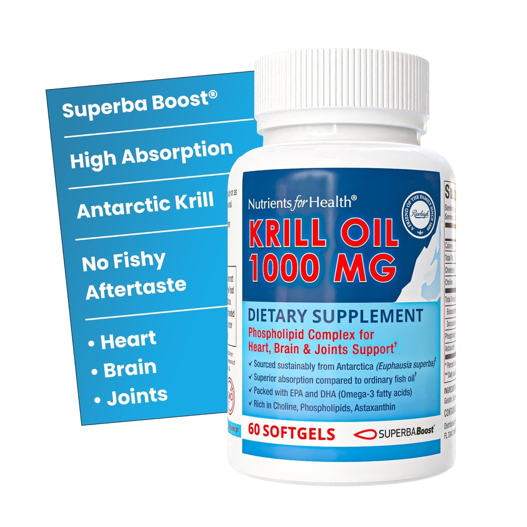 Rawleigh Premium Red Krill Oil : 60 Non-GMO Softgels, Euphasia Superba Oil의 1000mg, Choline, Phospholipids, Astaxanthin, EPA 및 DHA Omega-3 지방산, 심장, 관절, 두뇌 건강