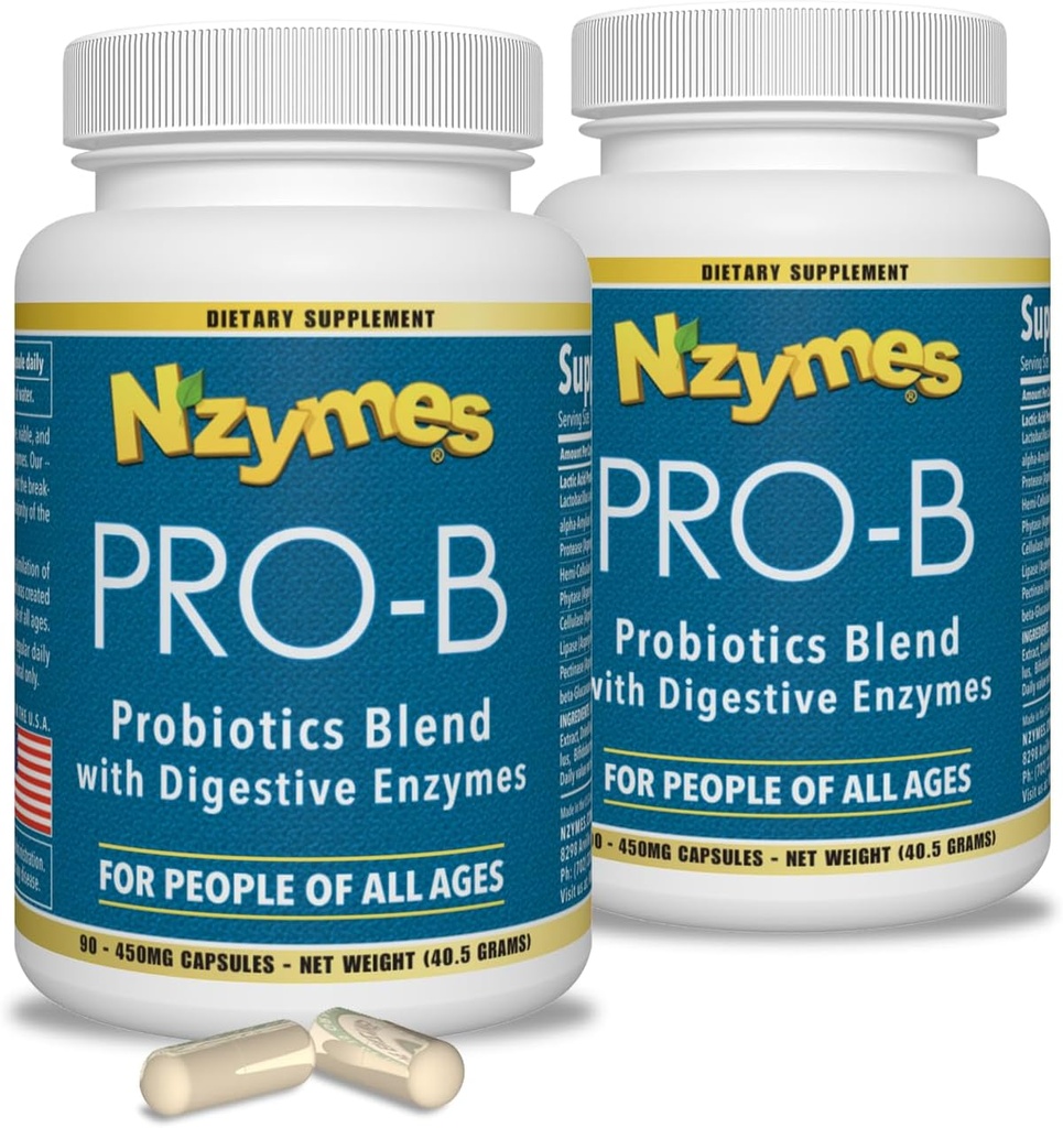 Nzymes® Pro-B Probiotics 및 Digestive Enzymes for Digestive Balance, Better Digestion, Indigestion 및 Constipation (180 Total Caplets) - 미국