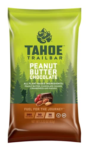 타호 트레일 바, 식물 기반 천연 에너지 바 (2.22 Ounce Protein Bar, 12 Count) 고단백 비 GMO, 글루텐 프리, 비건 건강한 스낵 - 땅콩 버터 초콜릿