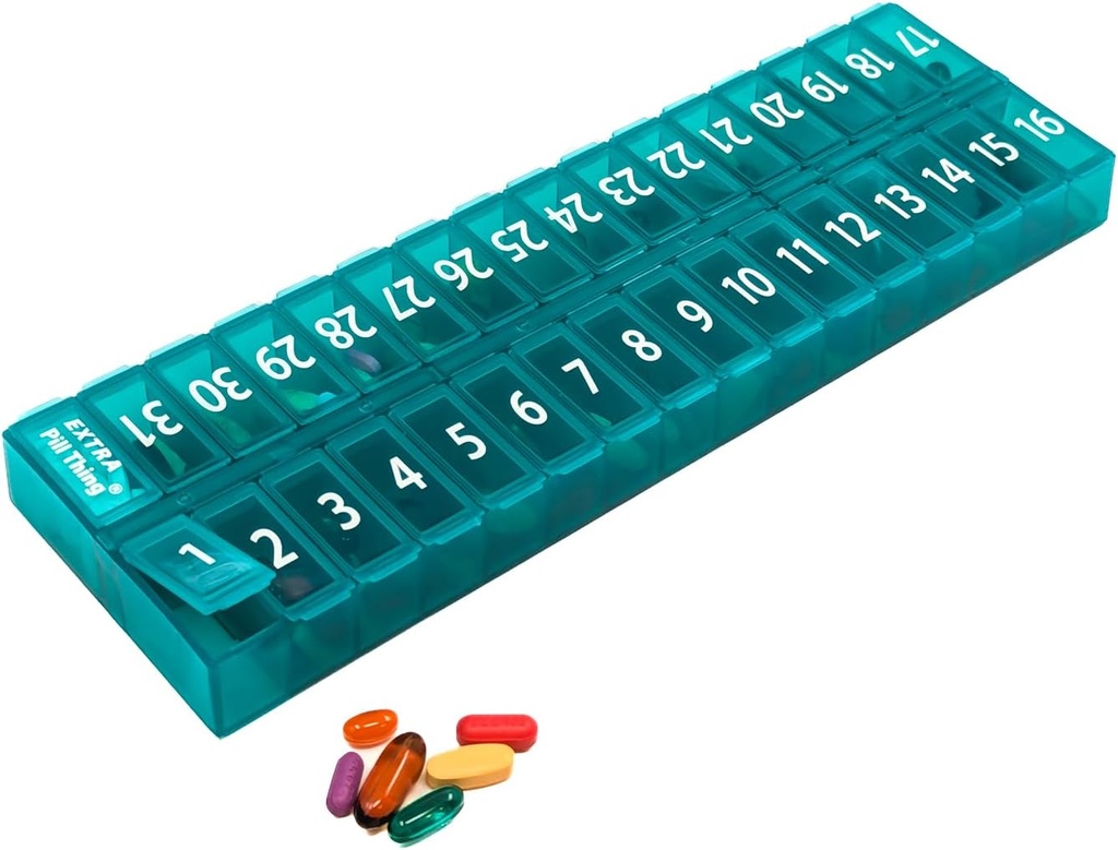 한 번에 일 월간 알약 주최자 쉬운 로딩을위한 이동식 뚜껑 - Entire Month 용 대형 Compartment Pill Box Medications Plus Compartment for Extra Pills BPA Free