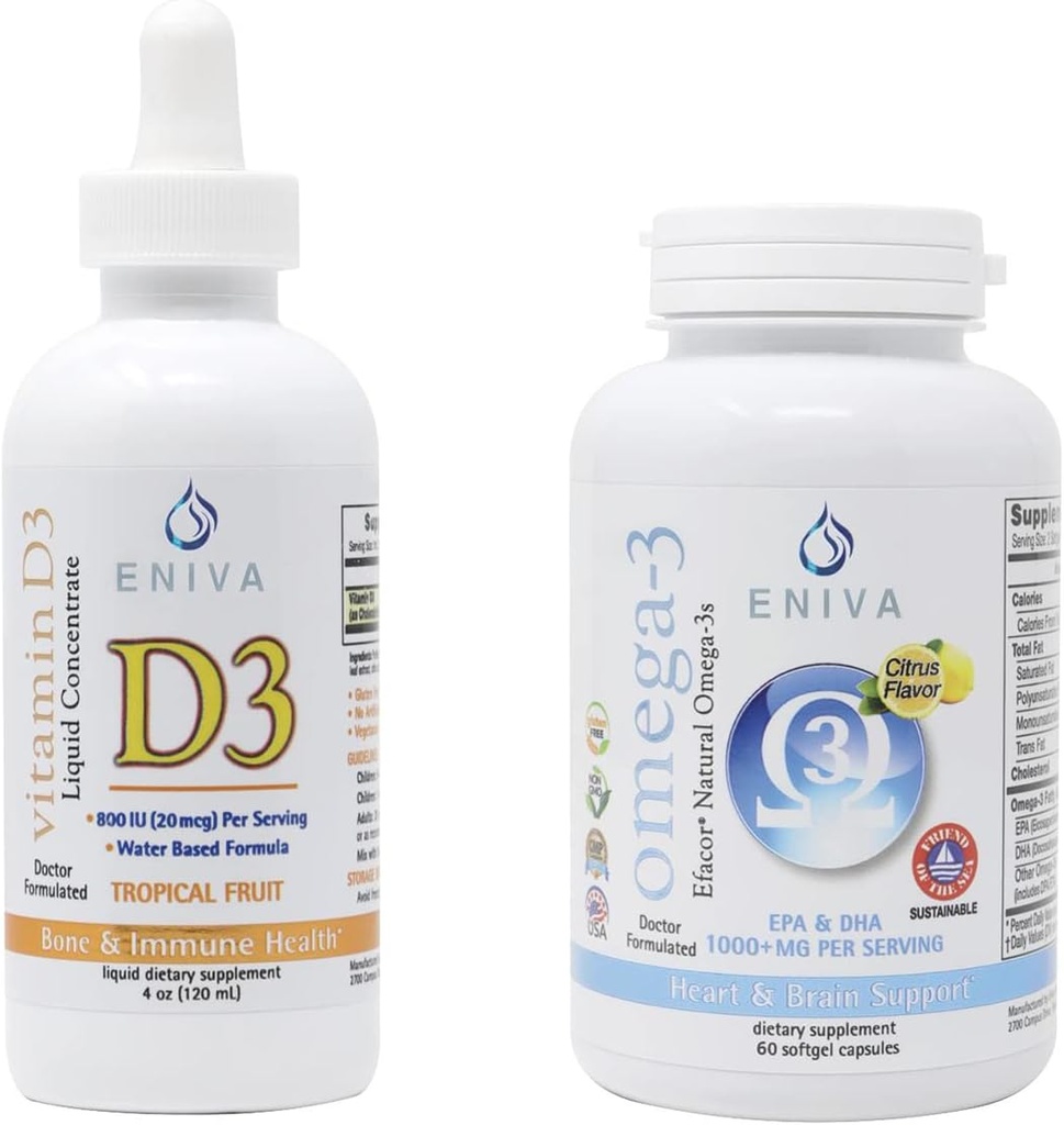 Eniva Omega 3 프리미엄 물고기 기름 높은 EPA/DHA와 액체 비타민 D3 (120 mL) 급속한 흡수를 위해 공식화되는 의사