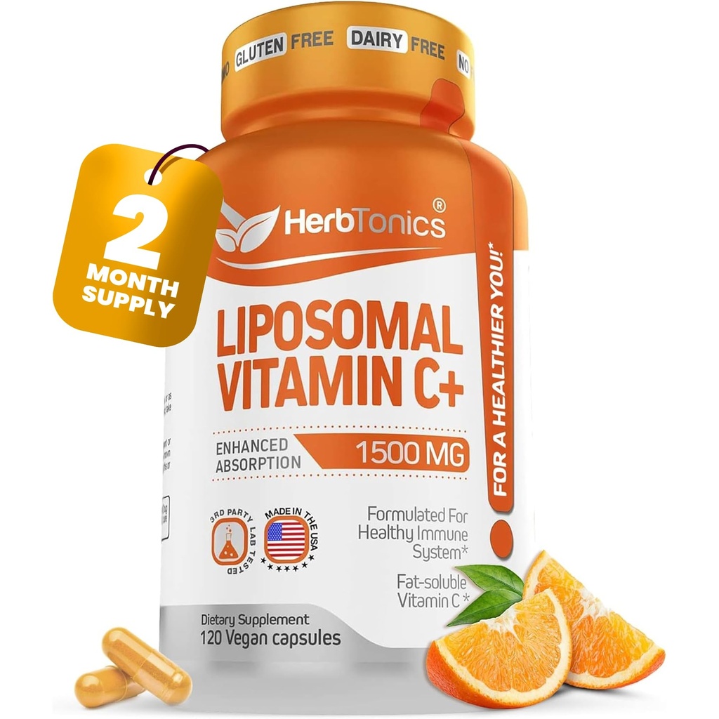 Liposomal 비타민 C 캡슐 1500mg 면역 지원 보충교재 | 면역 체계 건강 | 높은 흡수 비타민 C | 함유 교원질 | 120 Vegan 캡슐 Non-GMO