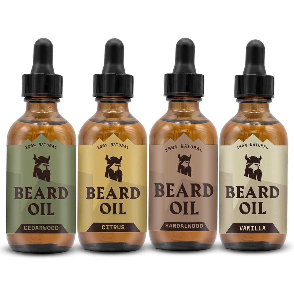 남자를 위한 진동 바이킹 Beard 기름 - 4, Vanilla, Sandalwood, Cedarwood & Citrus의 0.66 Fl Oz 팩 - Beard 성장 기름을 가진 Fuller 성장을 승진시킵니다 - 남자를 위한 Cedarwood 바닐라 냄새