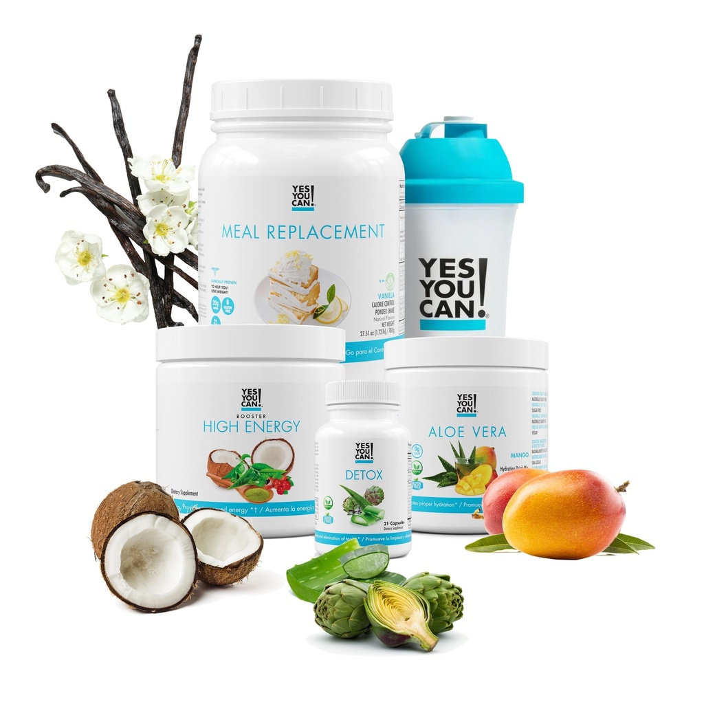 예! Detox Plus Kit (Meal Replacement Vanilla, Aloe Vera Mango) - 완전한 식사 교체 분말, 고에너지 Shake Booster, Aloe Vera Detox 보충, 건강 전환