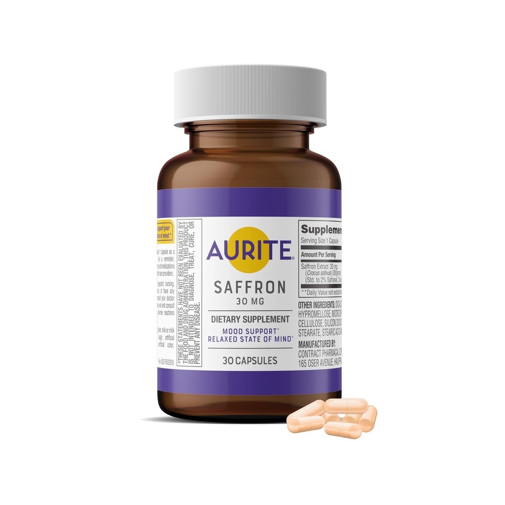 Saffron Supplement | Stress Management, Herbal Mood Support, Long-Term Memory, Women & Men. 30 Count, Saffron 30mg, Vegetarian Friendly, Non-GMO, Gluten-Free, Soy-Free (1개월)
