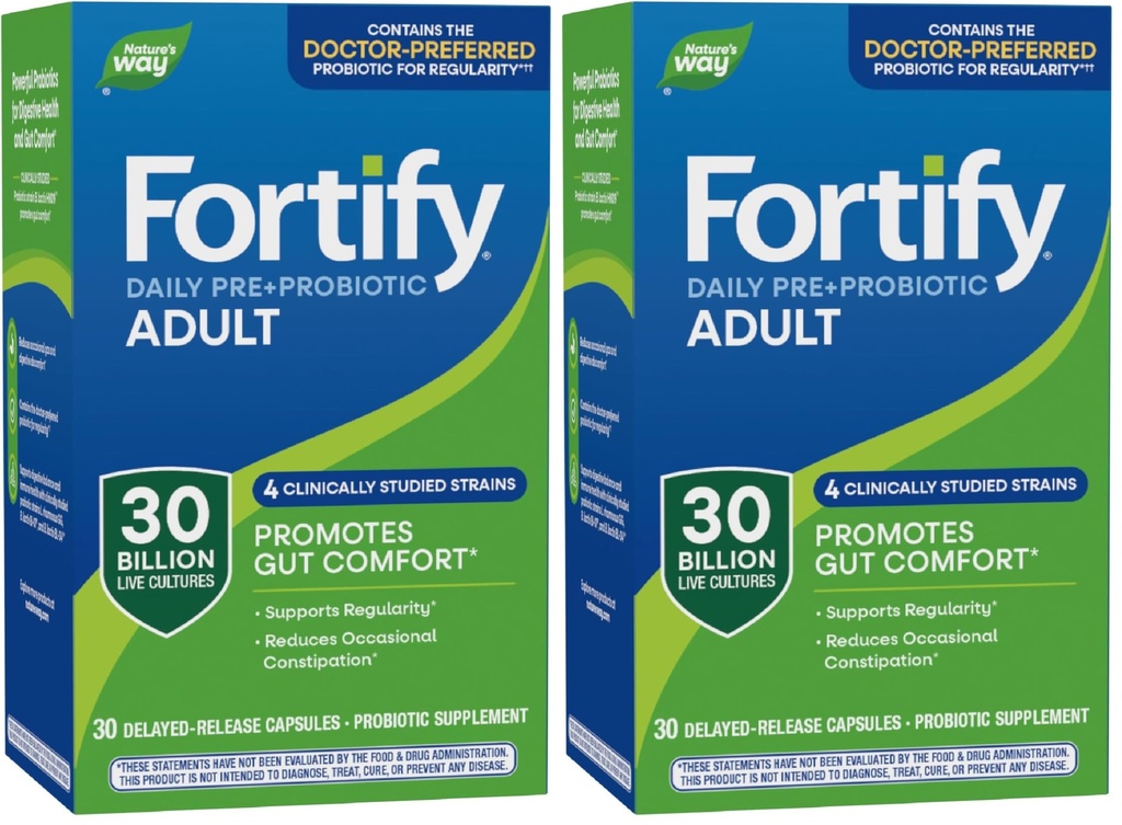 자연의 방법 Fortify 매일 Pre+Probiotic 성인 30 억, 면역 및 소화 건강 지원을위한 프로 바이오 틱스 *, 30 억 라이브 문화, 30 캡슐 (2 팩)