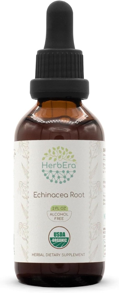 HerbEra Echinacea 뿌리 B60 USDA 유기 탈옥 | 알콜 자유로운 추출물, 높 순수성 초본 하락, 면역 체계 건강 | 증명된 유기 Echinacea 뿌리 (Echinacea Purpurea) 말린 뿌리 (2개 oz)