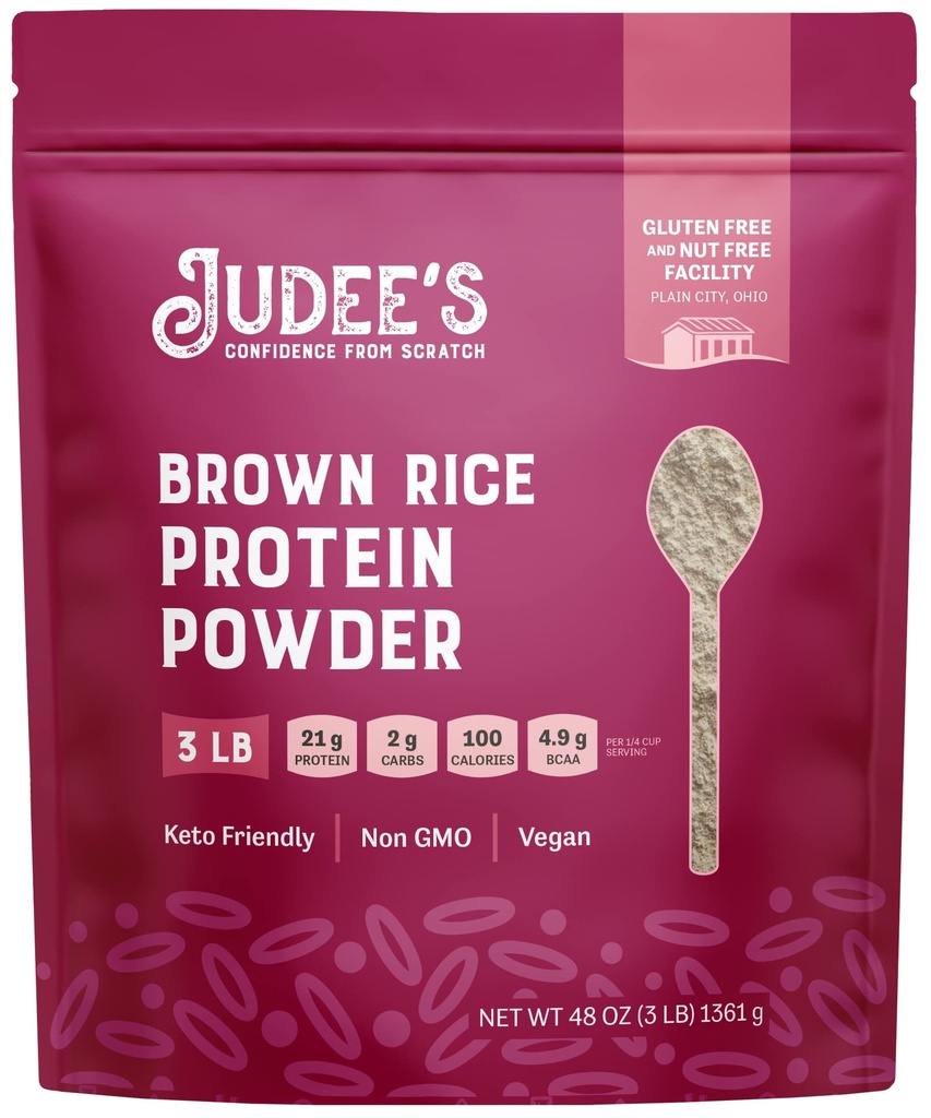 Judee의 글루텐 무료 브라운 쌀 단백질 분말 - Sprouted 쌀 공식 - Keto-Friendly Plant-Based Nutrition - Dairy & Soy-Free Shake Base - 3 lb, Unflavored, 1 팩