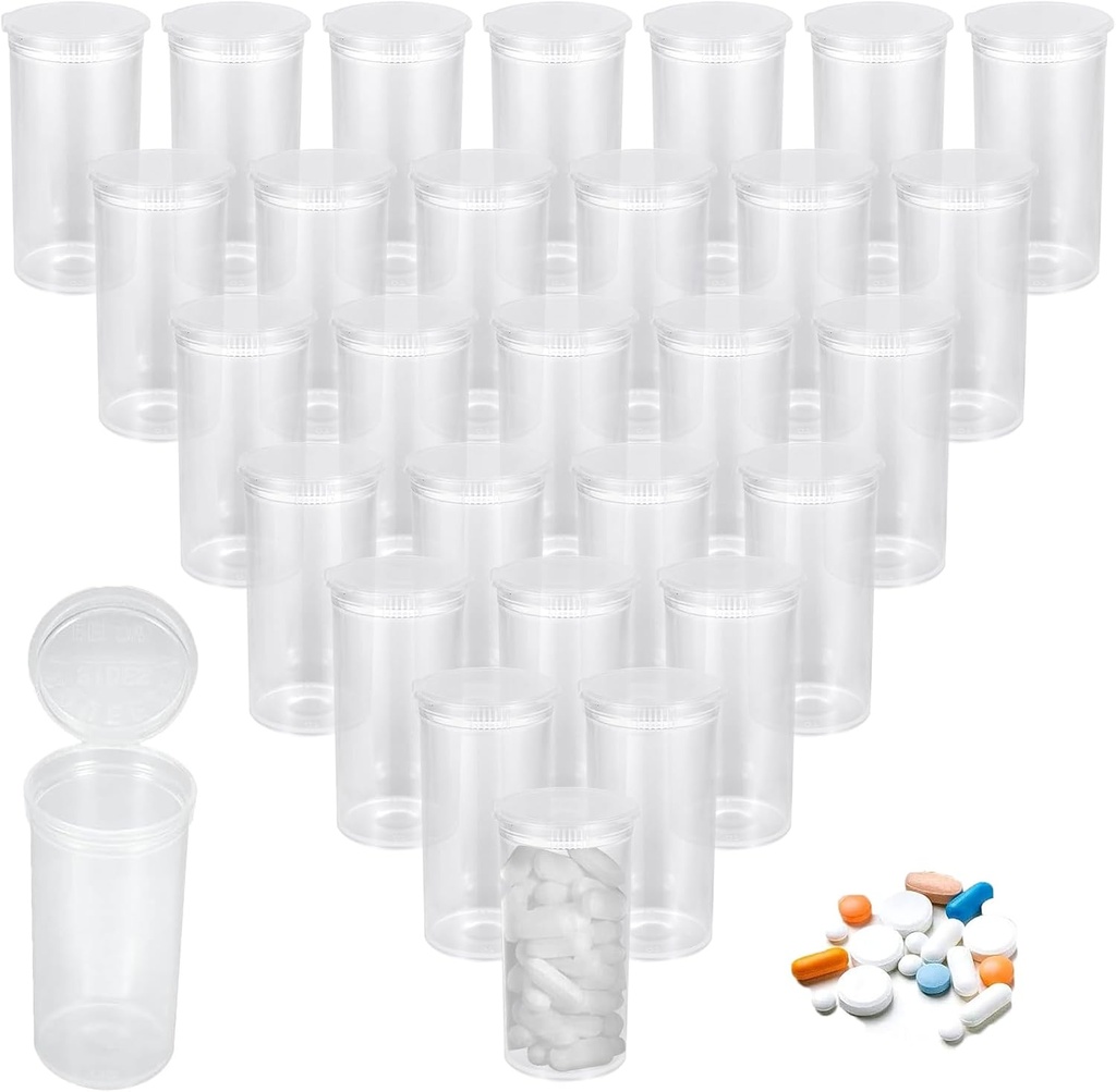 100Pcs 플라스틱 빈 처방전 작은 유리병, 13 Dram 알약 병, 팝 탑 캡 약 용기와 방수 완벽한 합동 알약 병, 공예, 사탕, 보충제 및 더 많은